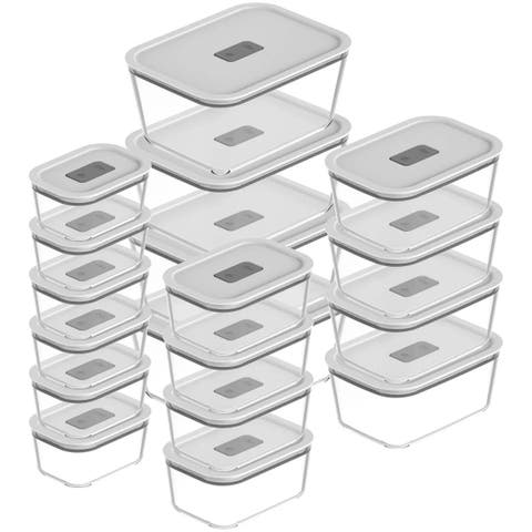 Stackable Airtight Glass Food Storage Container Set with Microwave Valve and Leak Proof Lid, 36 Piece