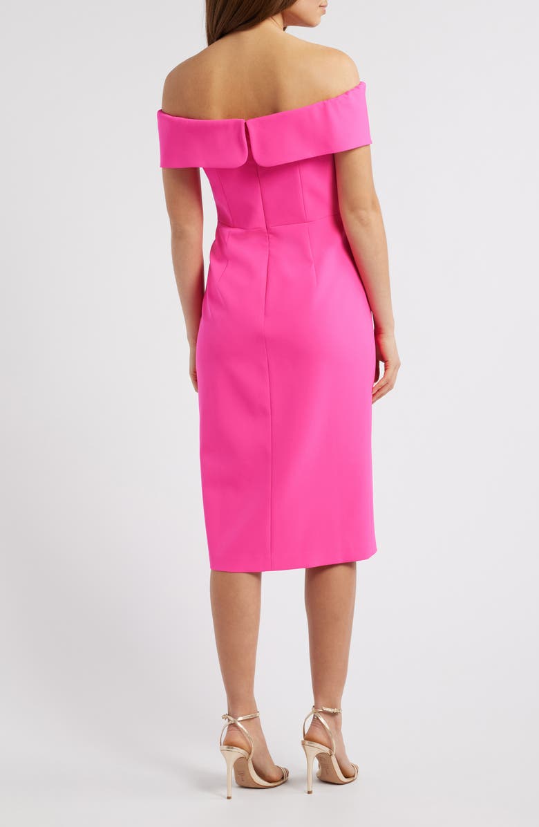 Eliza J Bow Off the Shoulder Midi Dress, Alternate, color, Hot Pink