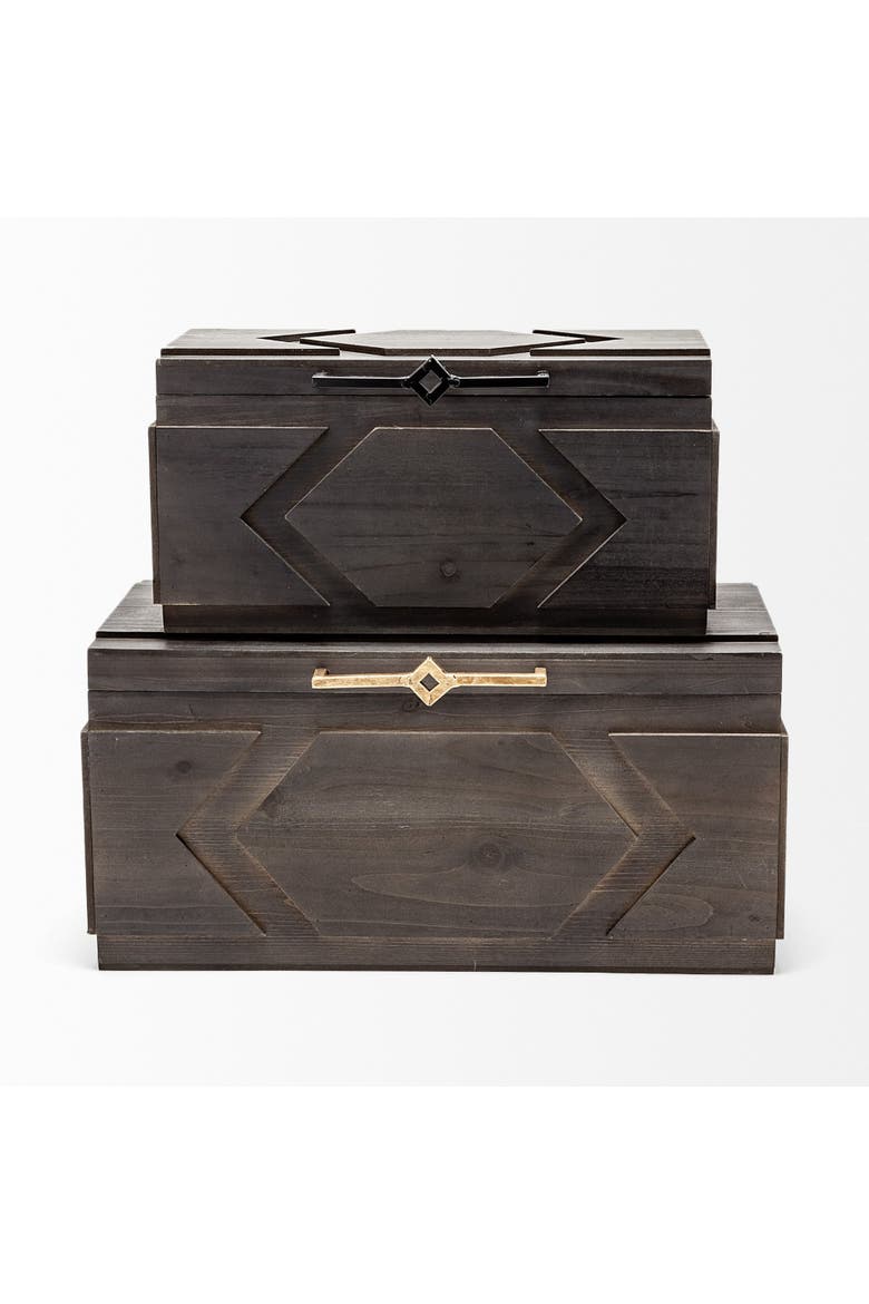 Cassia Set of 2 Wooden Boxes, Alternate, color, Brown