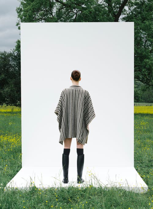 Labeca London Juniper Striped Wool Cape In Black