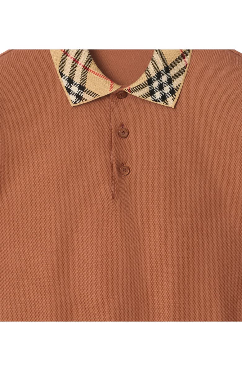 Burberry Evan Check Collar Cotton Piqué Polo, Alternate, color, Ginger Brown