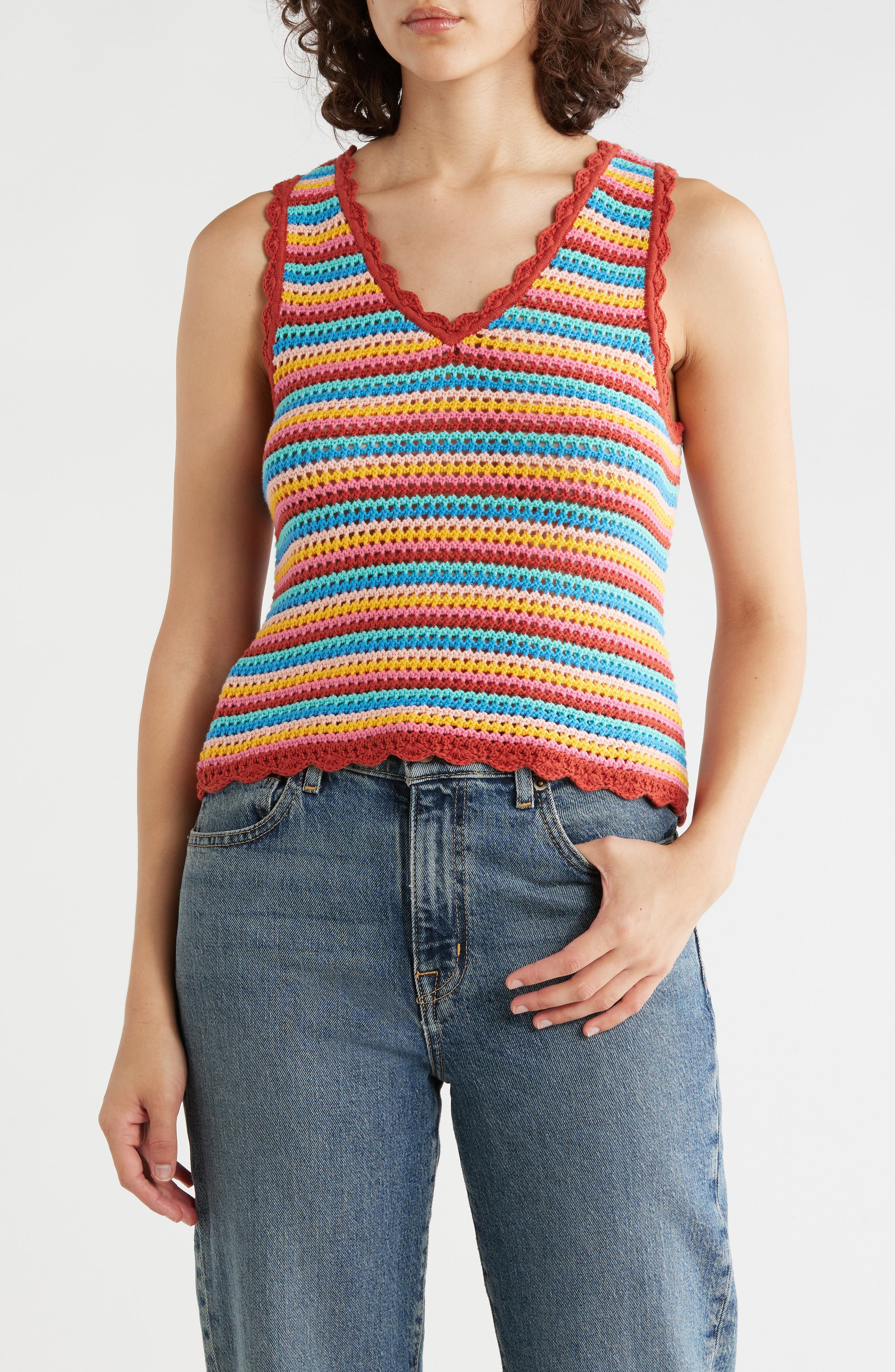 Tori Richard Gianna Rainbow Crochet Tank