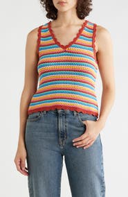 Tori Richard Gianna Rainbow Crochet Tank
