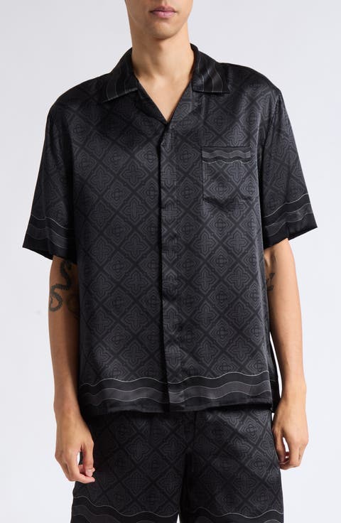 Monogram Print Silk Camp Shirt