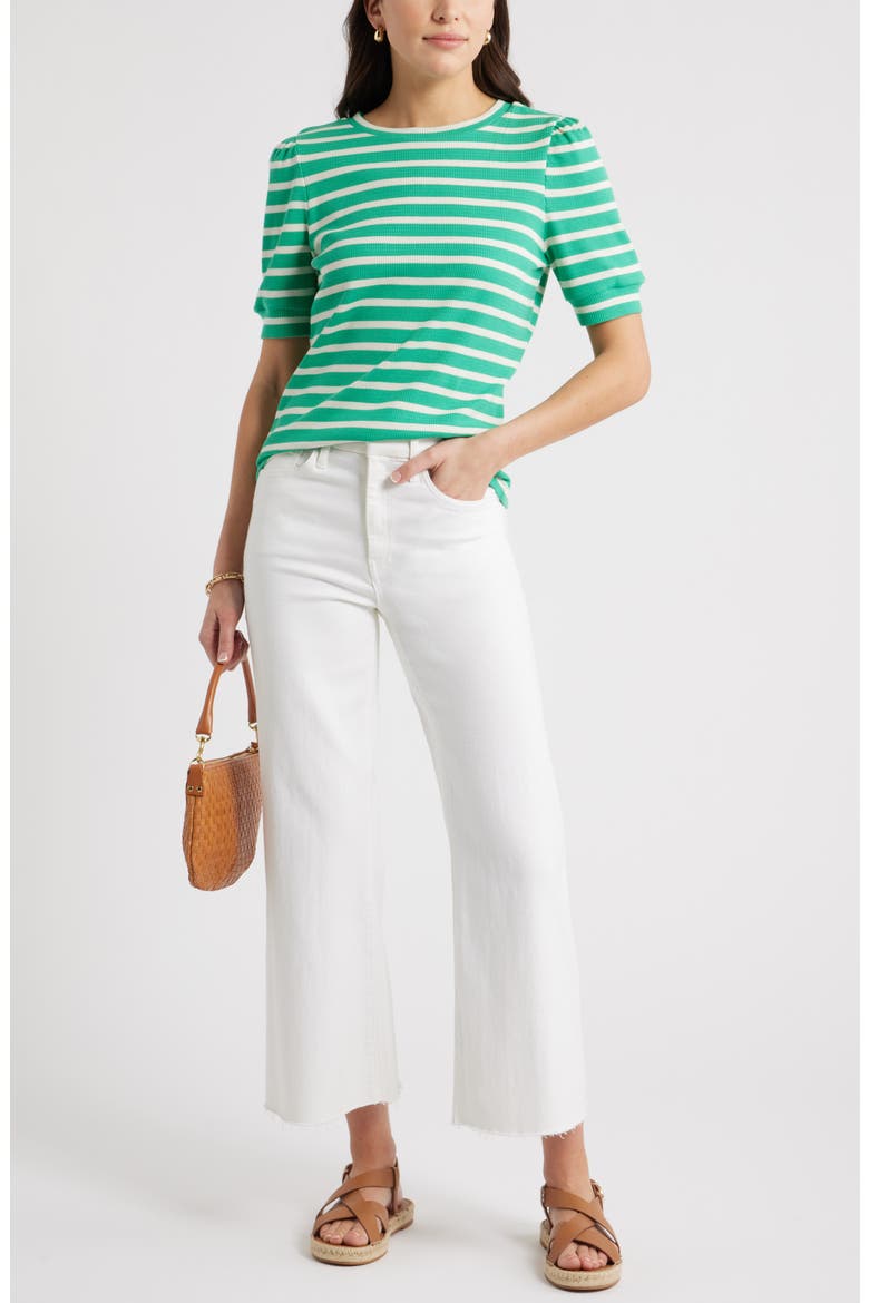 Stripe Elbow Sleeve Cotton Knit Top, Alternate, color, GREEN EASE- IVORY SENA STRIPE
