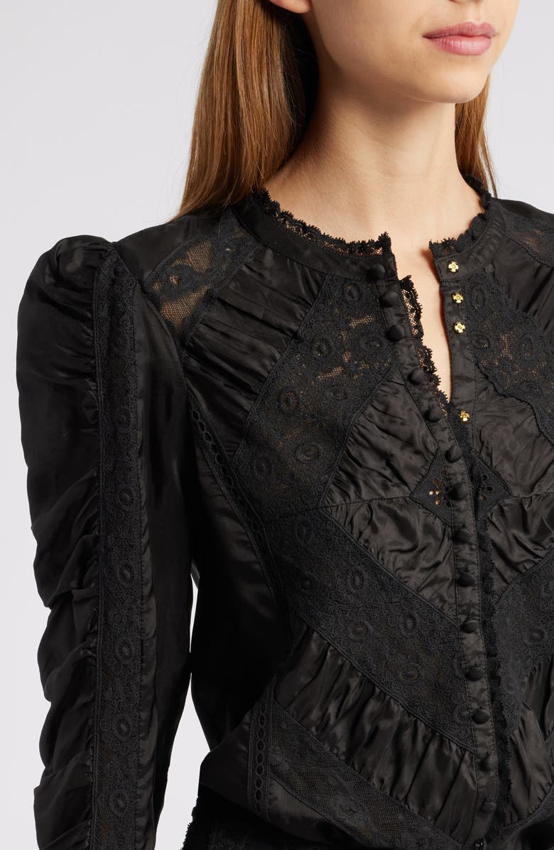 LoveShackFancy Isaline Lace Button-Up Shirt, Alternate, color,