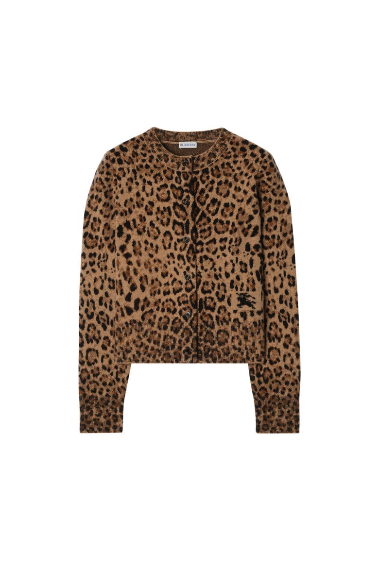 Leopard Jacquard Wool Cashmere Cardigan, Alternate, color, Leopard