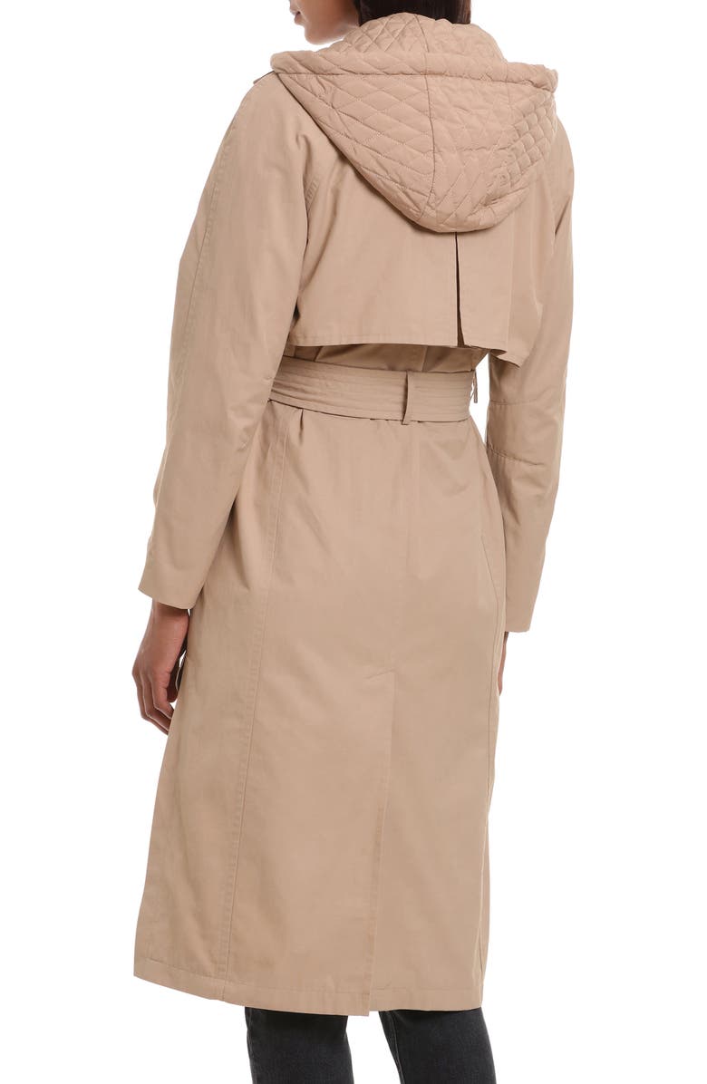 Avec Les Filles Hooded Belted Water Resistant Rain Coat, Alternate, color, Khaki