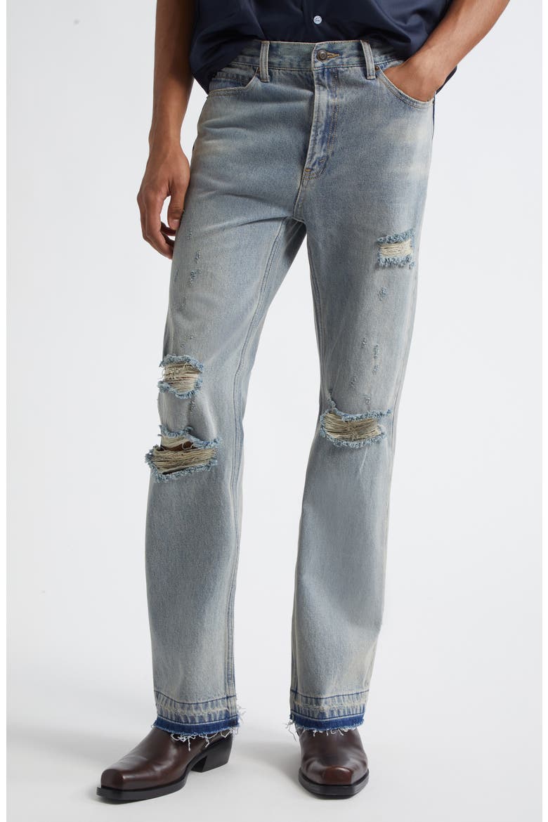 Ripped Release Hem Flare Jeans, Main, color, BLUE WASH