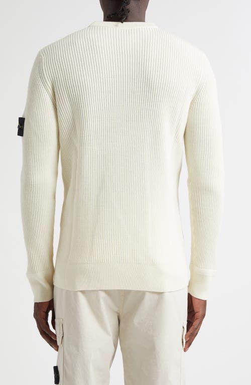 Stone Island Compass Patch Rib Virgin Wool Crewneck Sweater In White