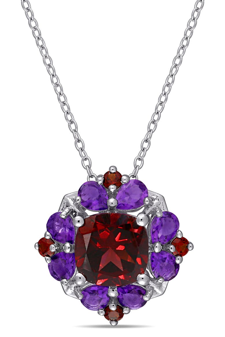 Sterling Silver Garnet & Amethyst Pendant Necklace, Main, color, MULTI