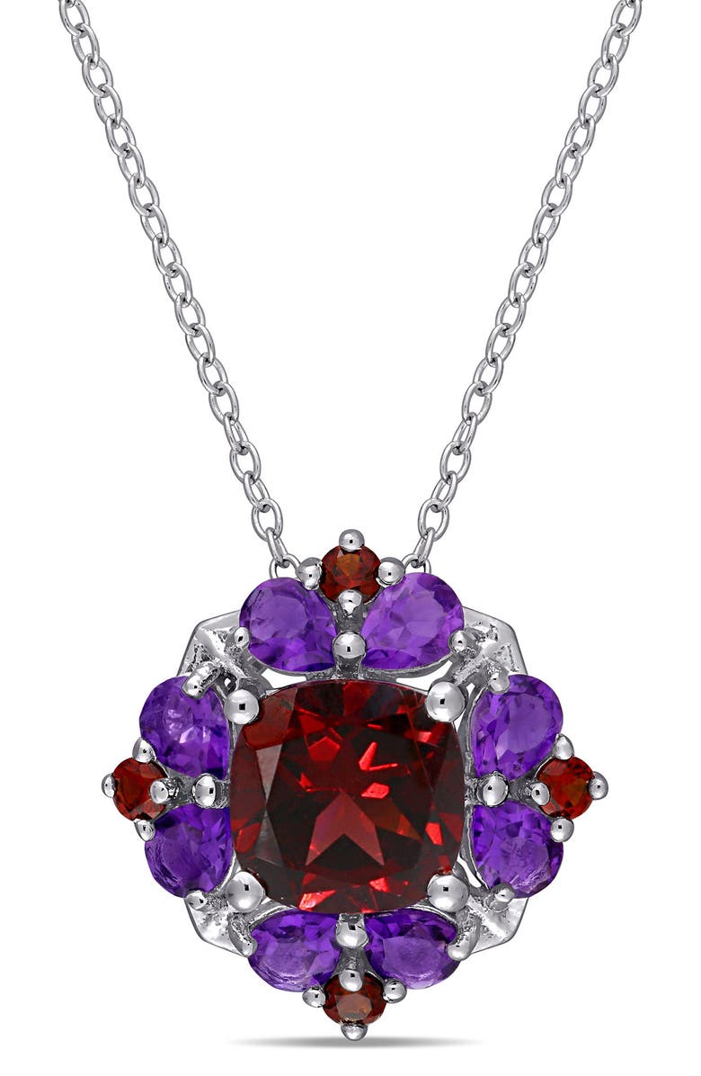 DELMAR Sterling Silver Garnet & Amethyst Pendant Necklace, Main, color, 