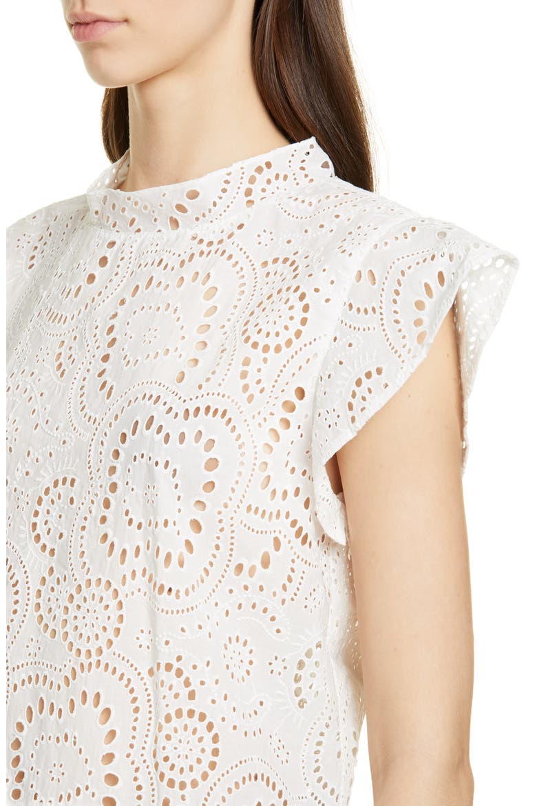Embroidered Flutter Sleeve Top, Alternate, color, WHITE