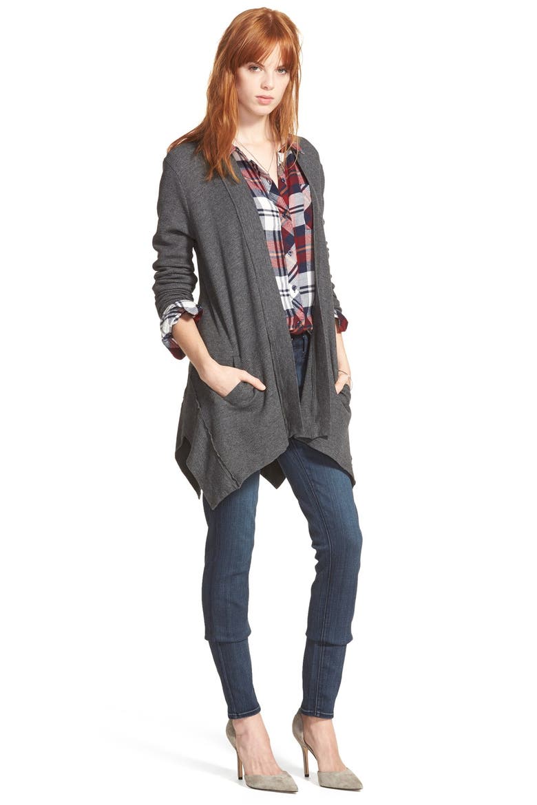 Waffle Knit Open Front Cardigan, Alternate, color, CHARCOAL
