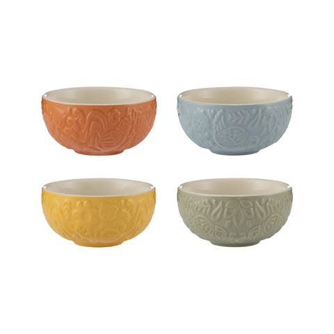 Home to Roost Mini Bowl Set, 4 Ceramic Prep Bowls with Hen and Cockerel Designs