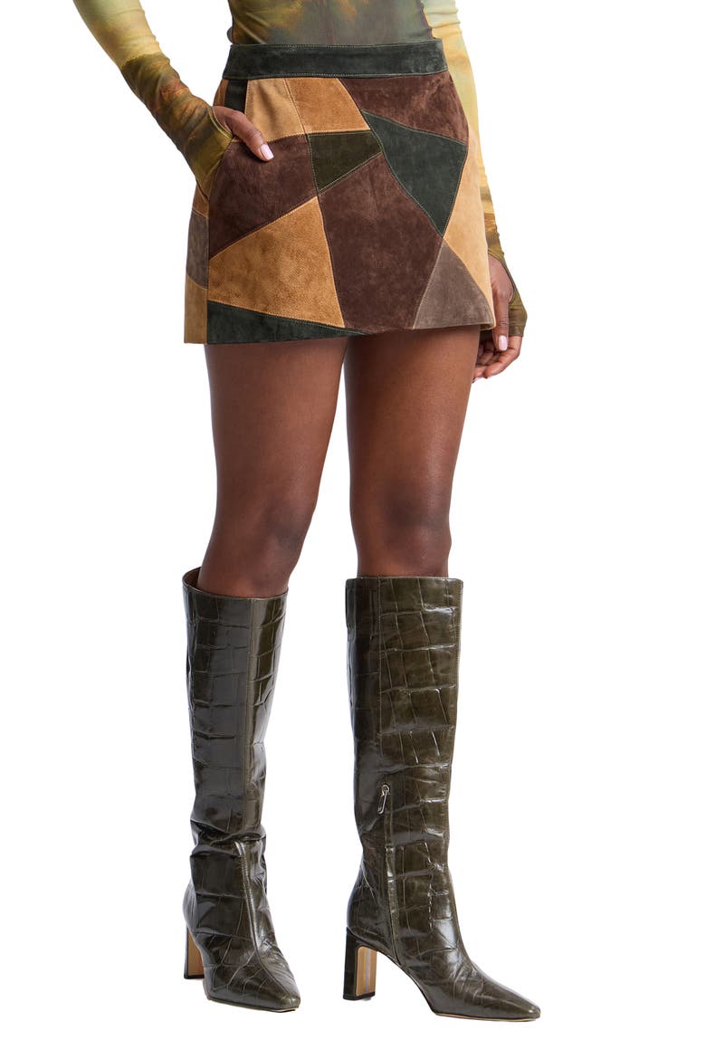 Patchwork Suede Miniskirt, Alternate, color, PATCHWORK MULTI
