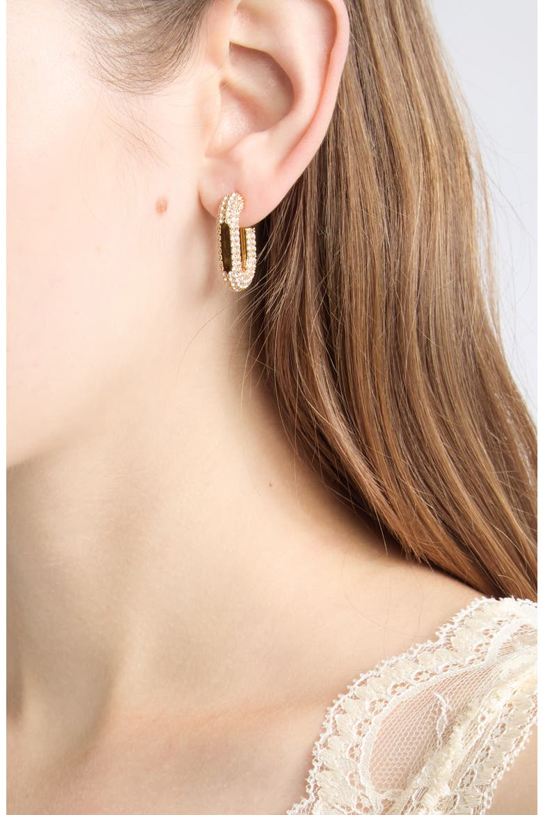 Crystal Pavé J-Hoop Earrings, Alternate, color, GOLD / CRYSTAL