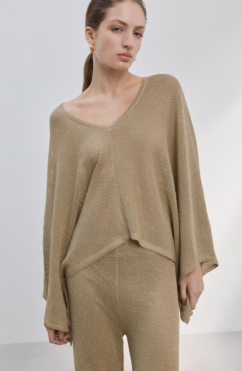 MANGO Metallic Pull-On Straight Leg Knit Pants, Alternate, color, Gold