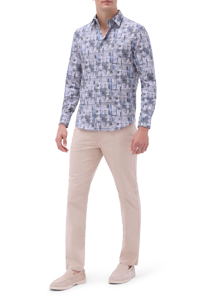 Bugatchi Julian Shaped Fit Stretch Cotton Button-Up Shirt, Alternate, color, Zinc