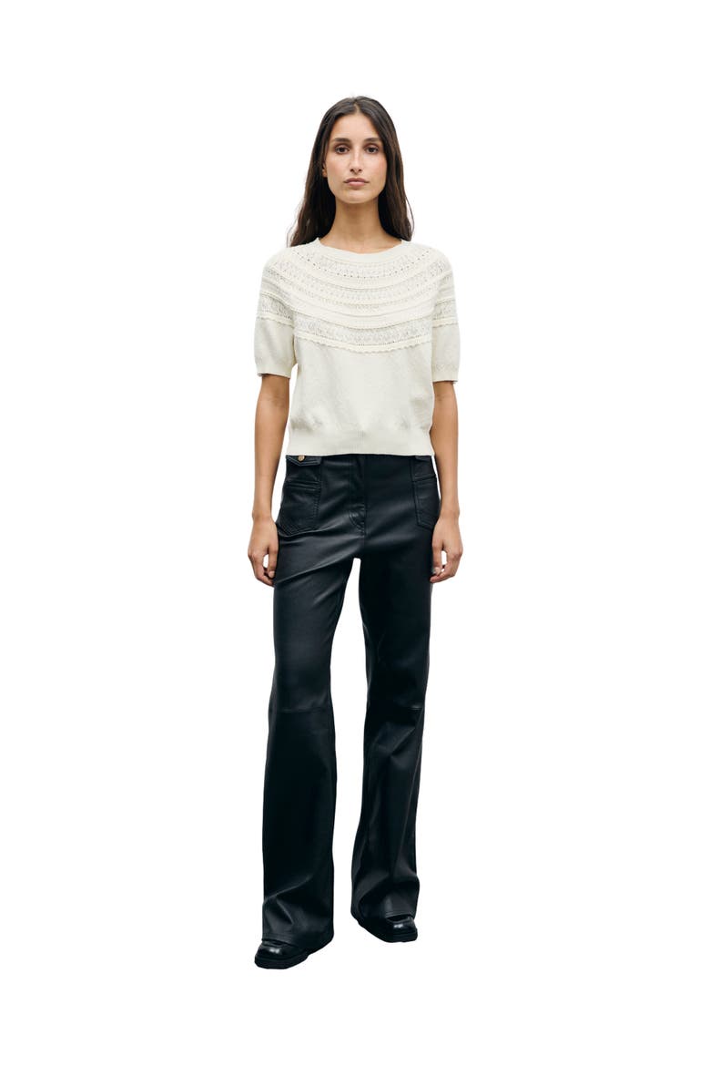 Roberte Cotton Short Sleeve Knitted Top, Alternate, color, White