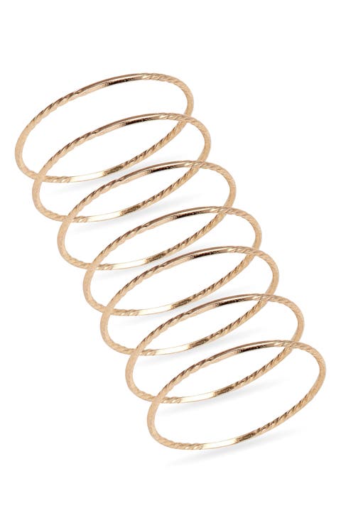 7-Back Faceted Skinny Ring Stack
