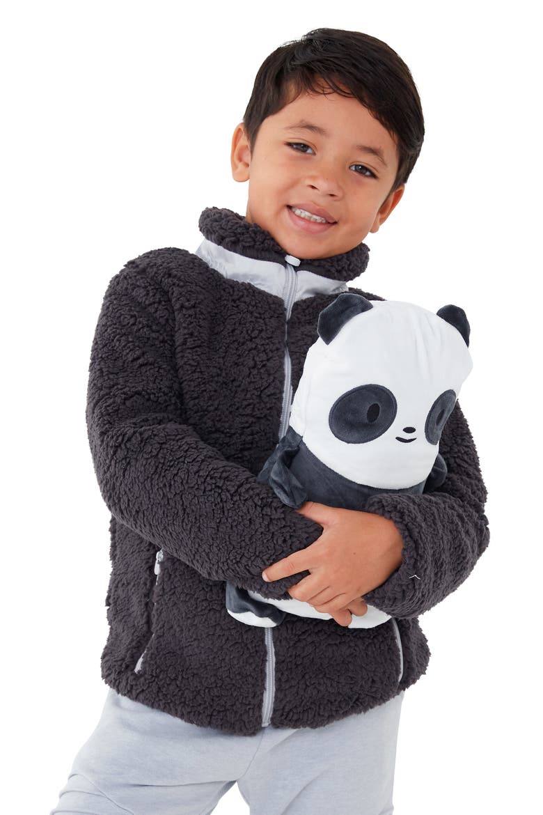 Kids' Papo the Panda 2-in-1 Stuffed Animal Fleece Jacket, Alternate, color, GREY