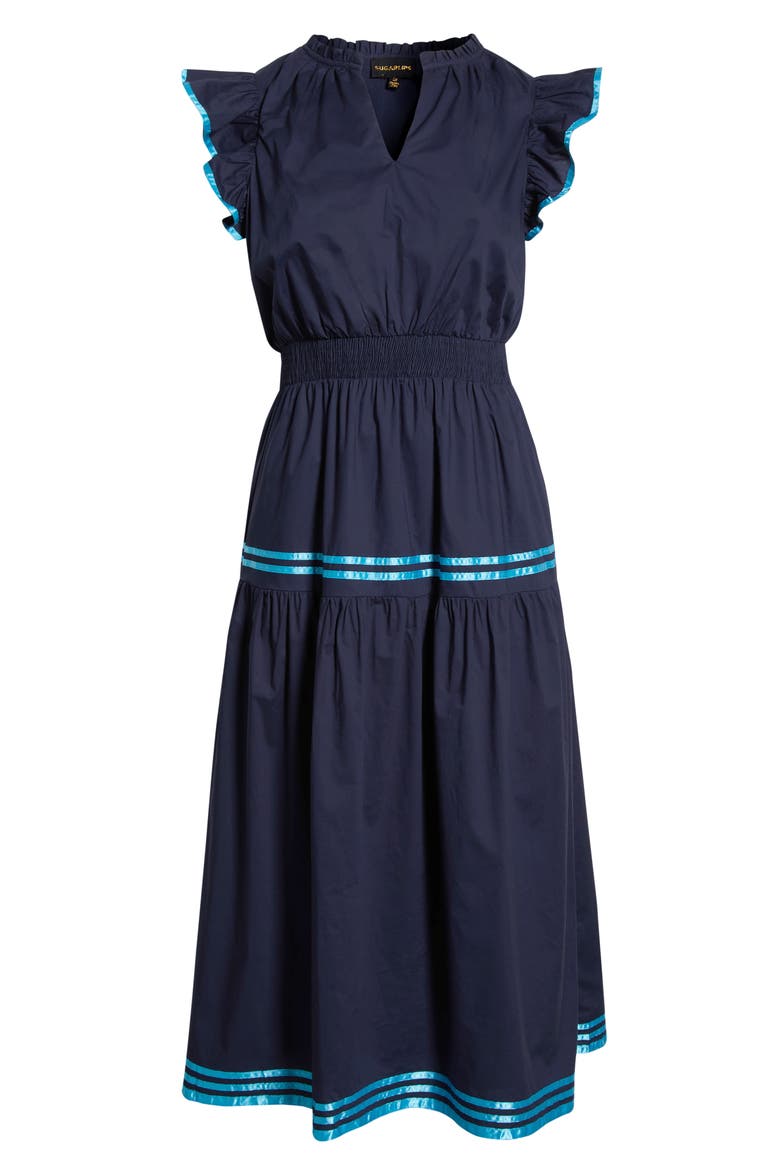Solene Ruffle Cotton Maxi Dress, Alternate, color, NAVY
