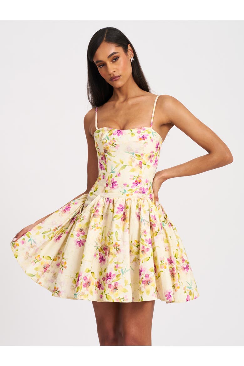Valda Print Linen Mini Dress with Pockets, Alternate, color, Yellow pink floral print