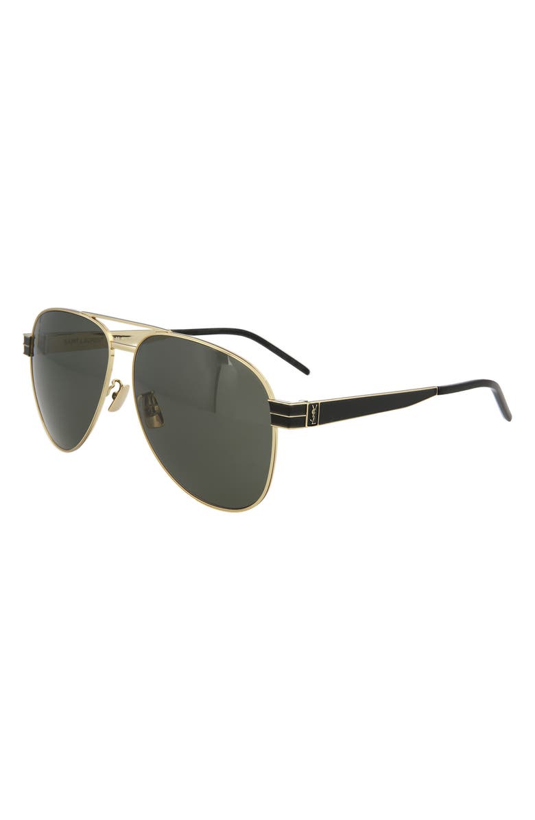 Saint Laurent 57mm Aviator Sunglasses, Alternate, color, Gold Gold Grey