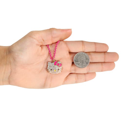 Hello Kitty Pave Pendant Necklace With Neon Red Chain, 16"+ 3" In Gold