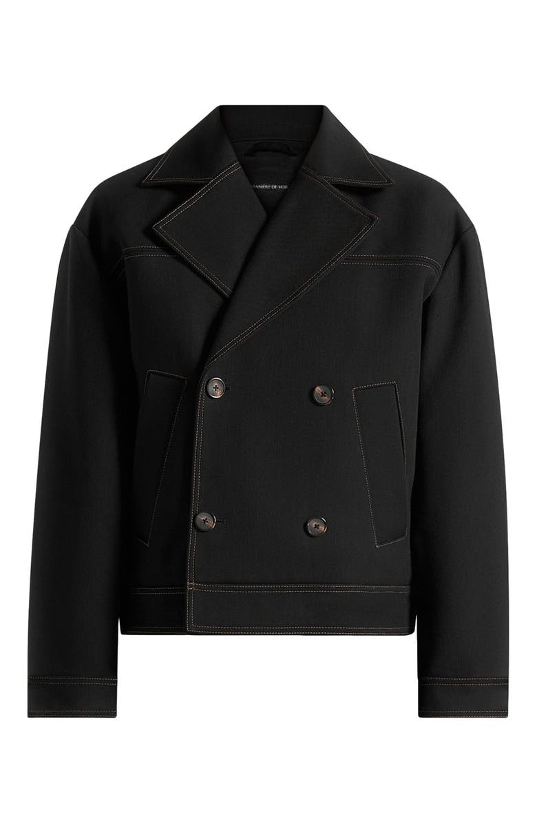 Manière De Voir Mika Unisex Tailored Double Breasted Jacket With Contrast Stitch, Alternate, color, Black