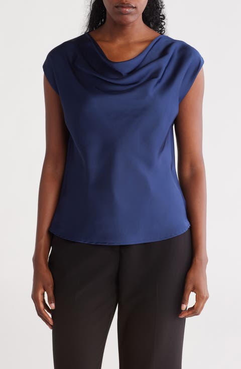 Cowl Neck Cap Sleeve Satin Top