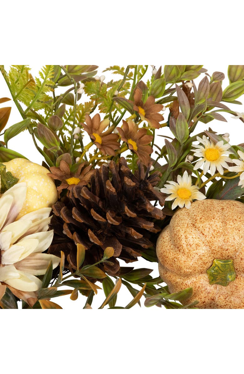 Northlight Pumpkins, Sunflowers and Fern Artificial Floral Fall Harvest Wreath - 28", Alternate, color, Ivory