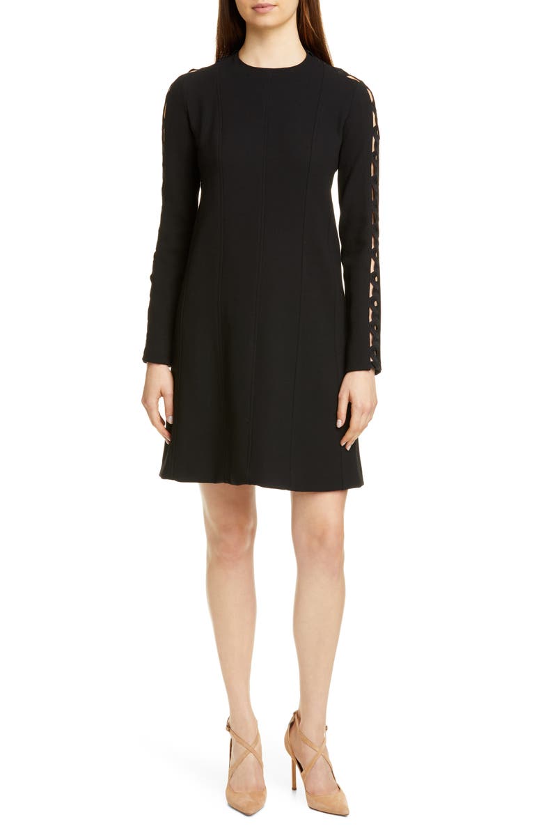 Lela Rose Wave Inset Long Sleeve Dress, Main, color,