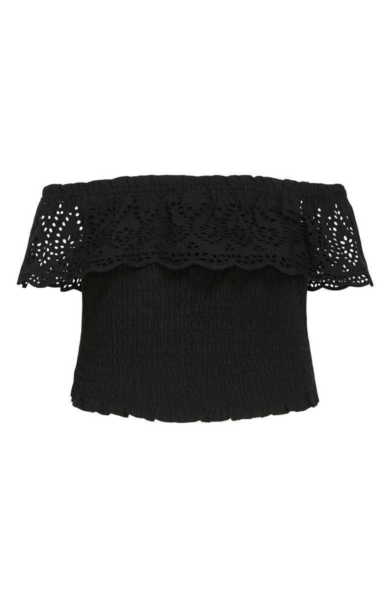 City Chic Jayde Eyelet Overlay Top, Alternate, color, Black
