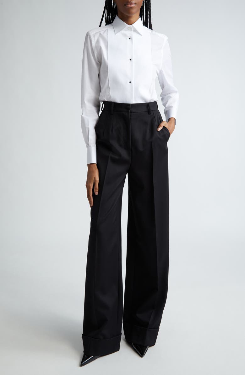 Dolce&Gabbana Piqué Knit Bib Cotton Tuxedo Shirt, Alternate, color, W0800 Bianco Ottico