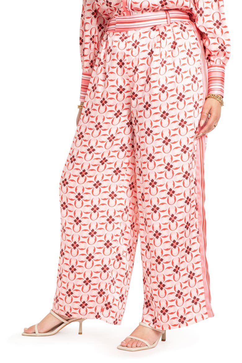Floral High Waist Wide Leg Trousers, Main, color, RARE AS A GEM/ STRIPE