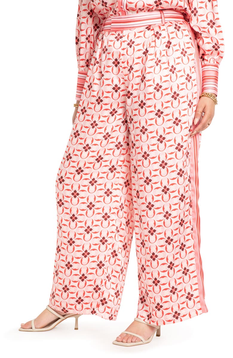 ELOQUII Floral High Waist Wide Leg Trousers, Main, color,