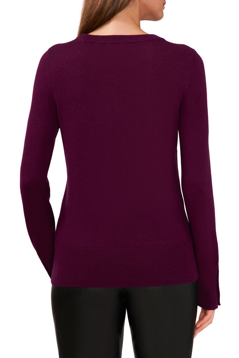 Button Cuff Cotton Blend Sweater, Alternate, color, DEEP RUBY