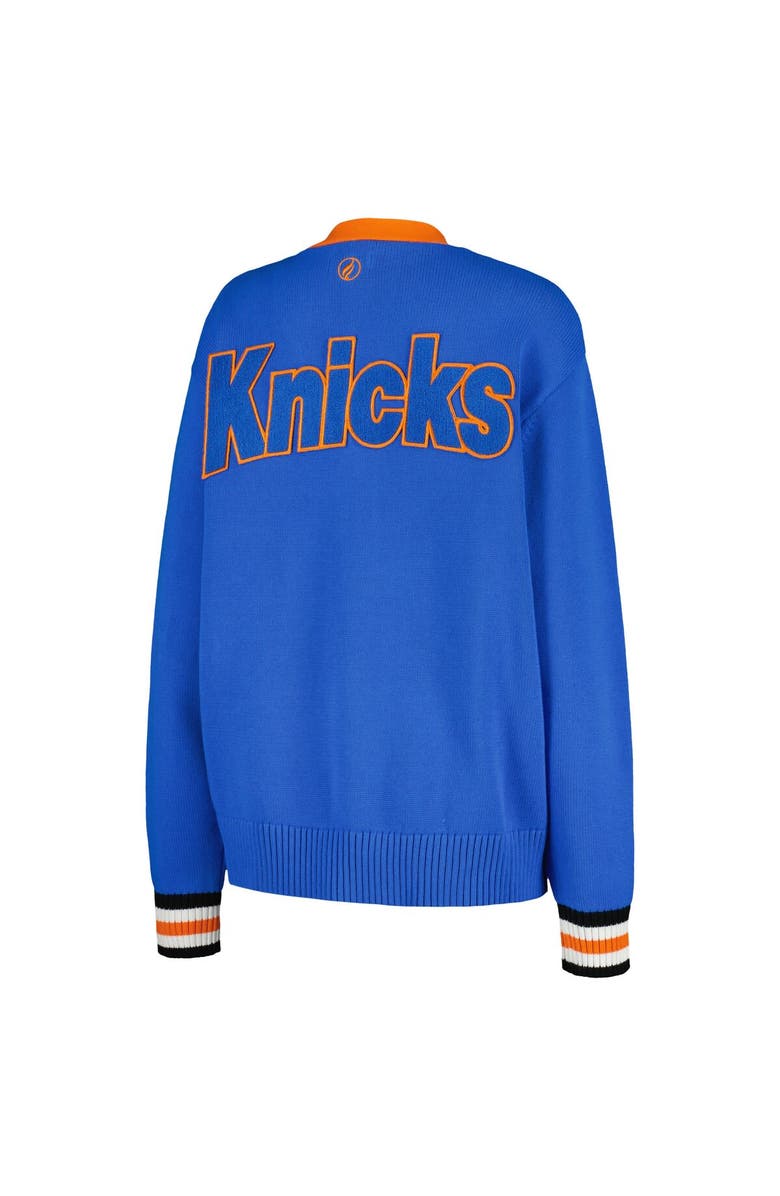 FISLL Women's FISLL Blue New York Knicks Chenille Letterman Cardigan Sweater, Alternate, color, 