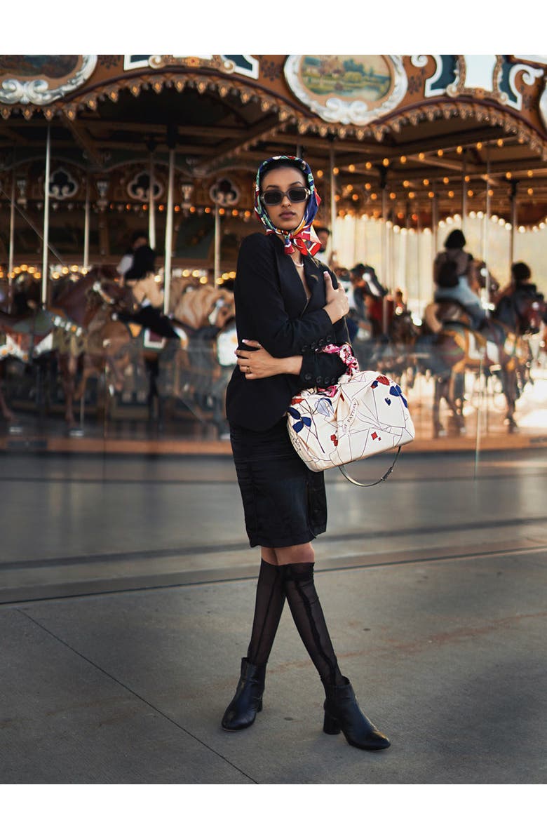 Lost Pattern "Camellia" Large Silk Square Scarf, Alternate, color, Khaki