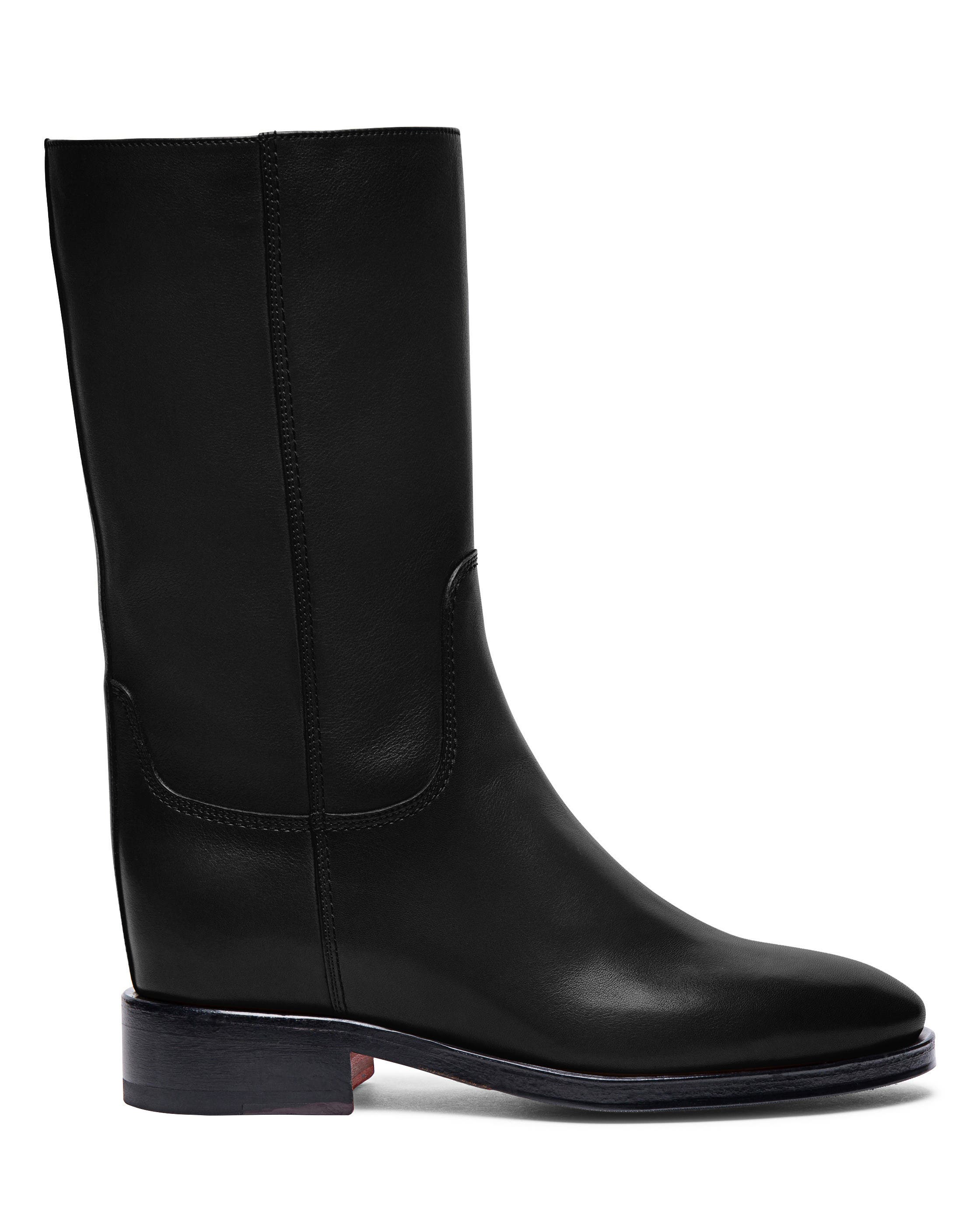 Santoni Women's Fleeces Black Leather Boot, Alternate, color, Black
