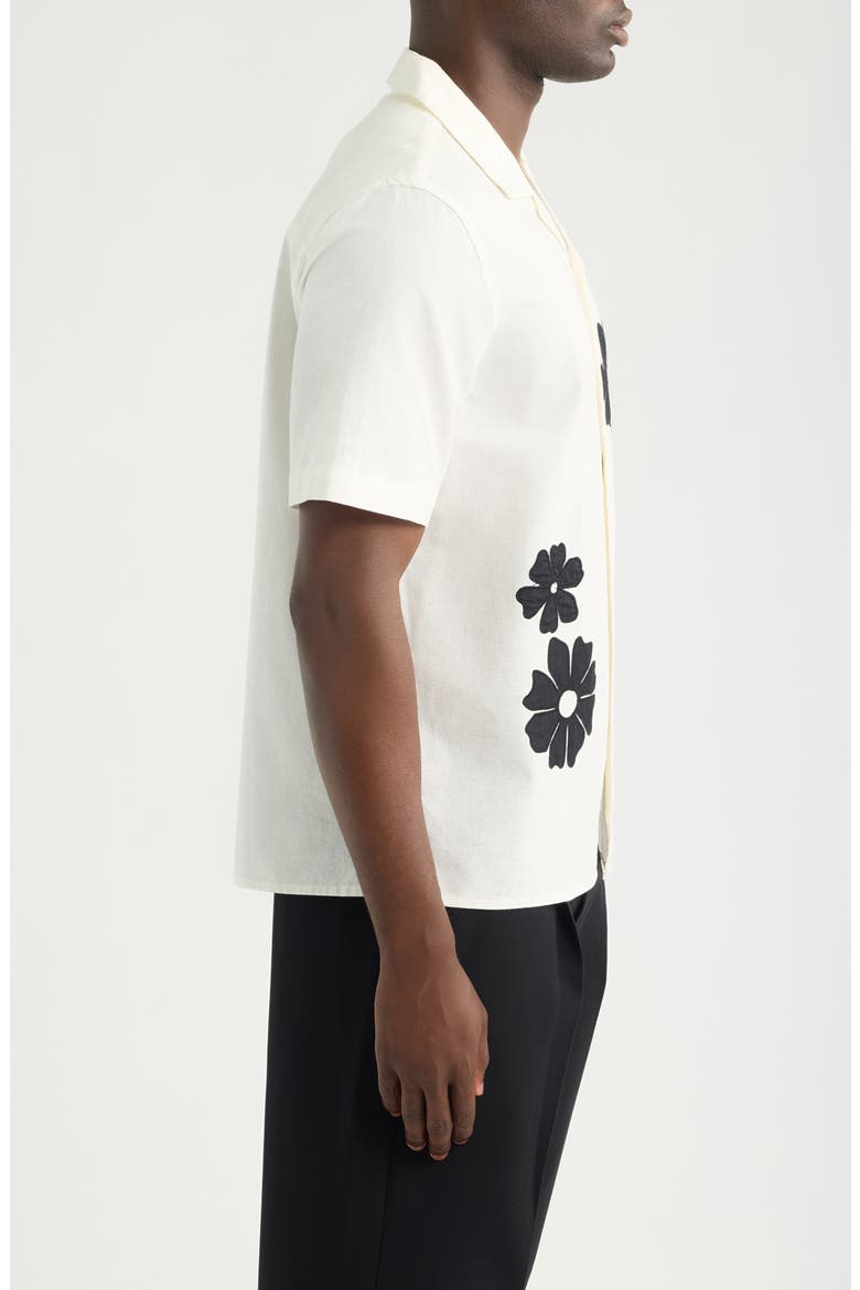Didicot Floral Appliqué Cotton & Linen Camp Shirt, Alternate, color, ECRU / BLACK