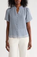 Adrianna Papell Bubble Sleeve Covered Button-Up Top