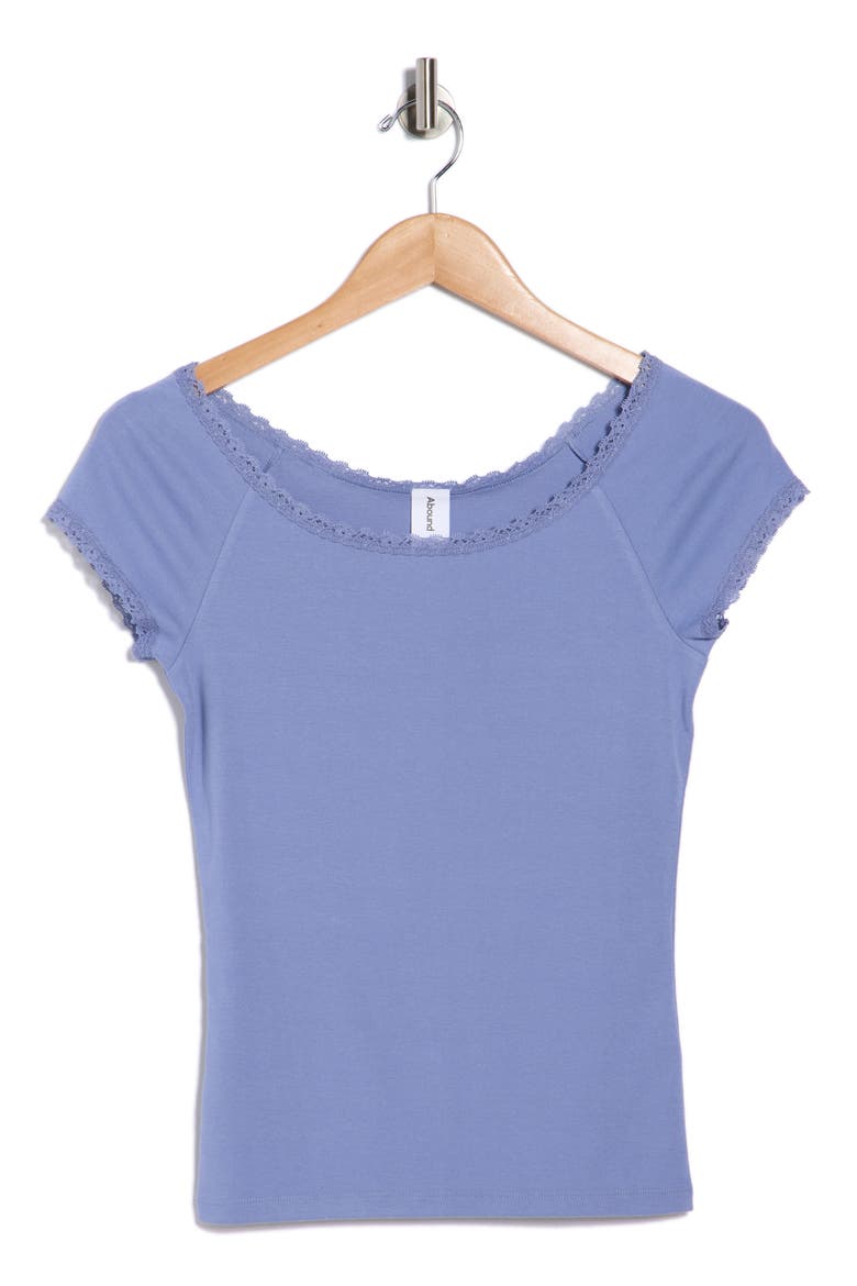 Lace Trim T-Shirt, Alternate, color, BLUE FROST