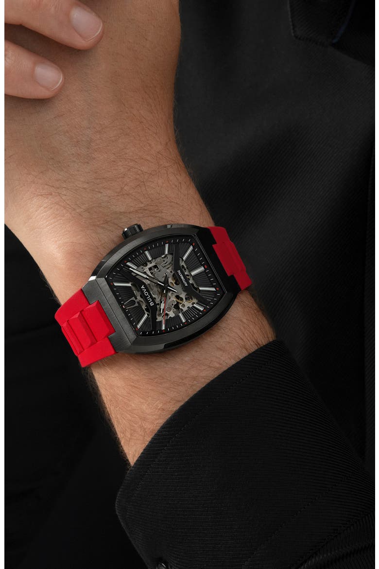 Maquina Skeleton Automatic Bracelet Watch, Alternate, color, RED