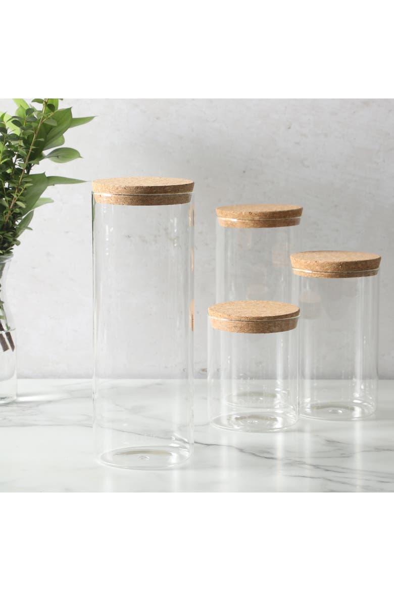 Rue Lumiere 4-Piece Handmade Glass Canister Set with Airtight Cork Lids, Alternate, color, Cear