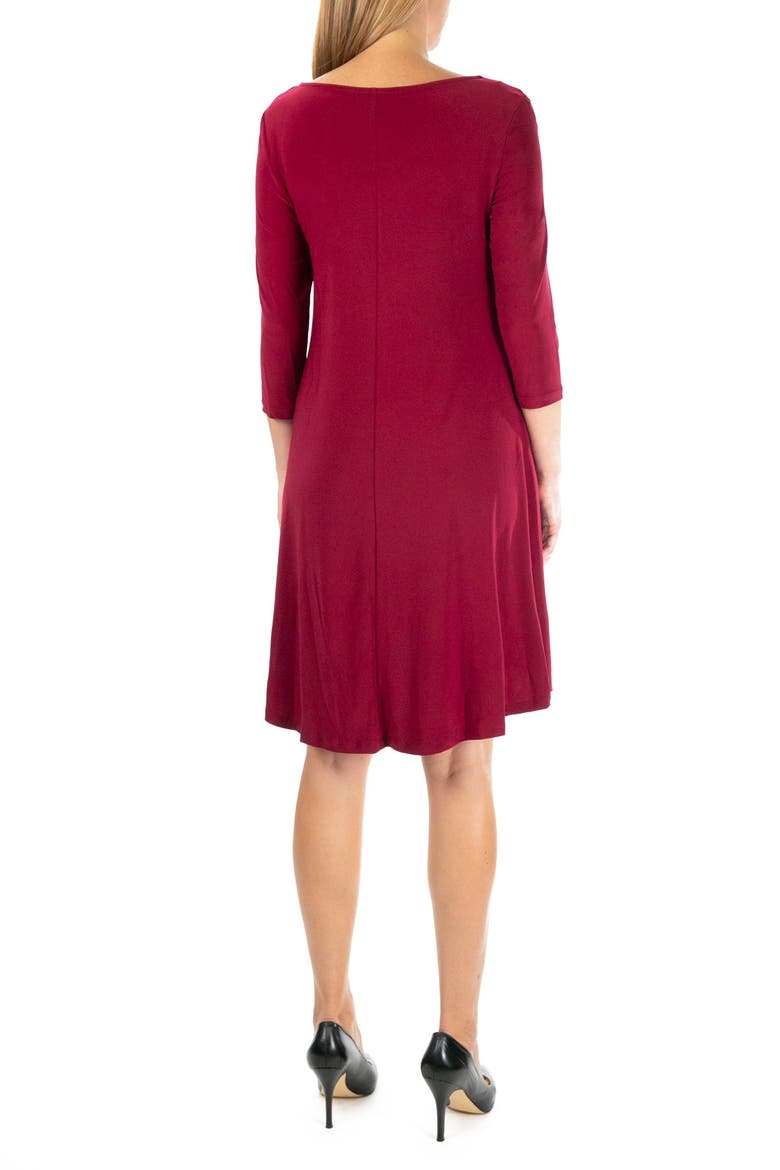 Three-Quarter Sleeve Stretch Knit Trapeze Dress, Alternate, color, CRIMSON