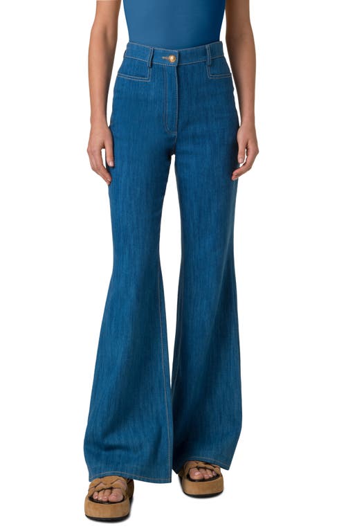 Akris Punto Celia Cotton Stretch Denim Flare Pants In Medium Blue Denim