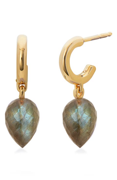 Fiji Bud Labradorite Drop Huggie Hoop Earrings